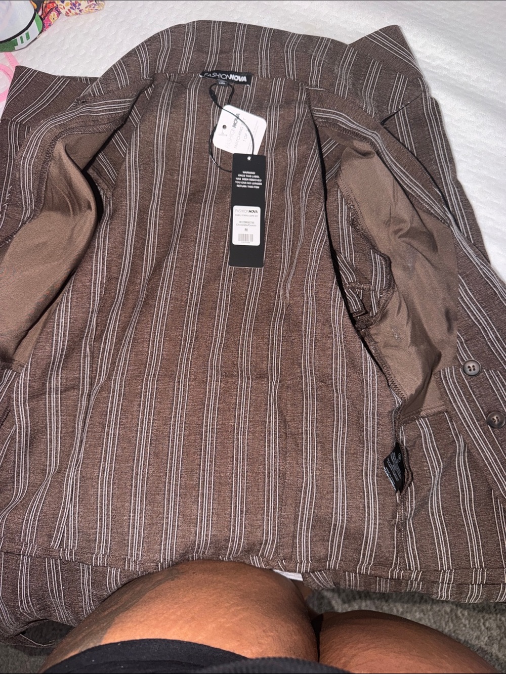 Fashion Nova Brown Pinstripe Lightweight Shirt Jacket
